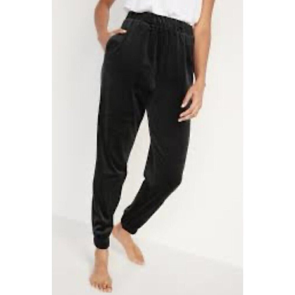 Old Navy Jogger Womens XXL Black High Waisted Luxe Velvet Sweatpants Loungewear